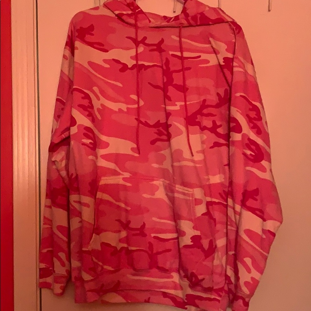 Camouflage pink hoodie.
